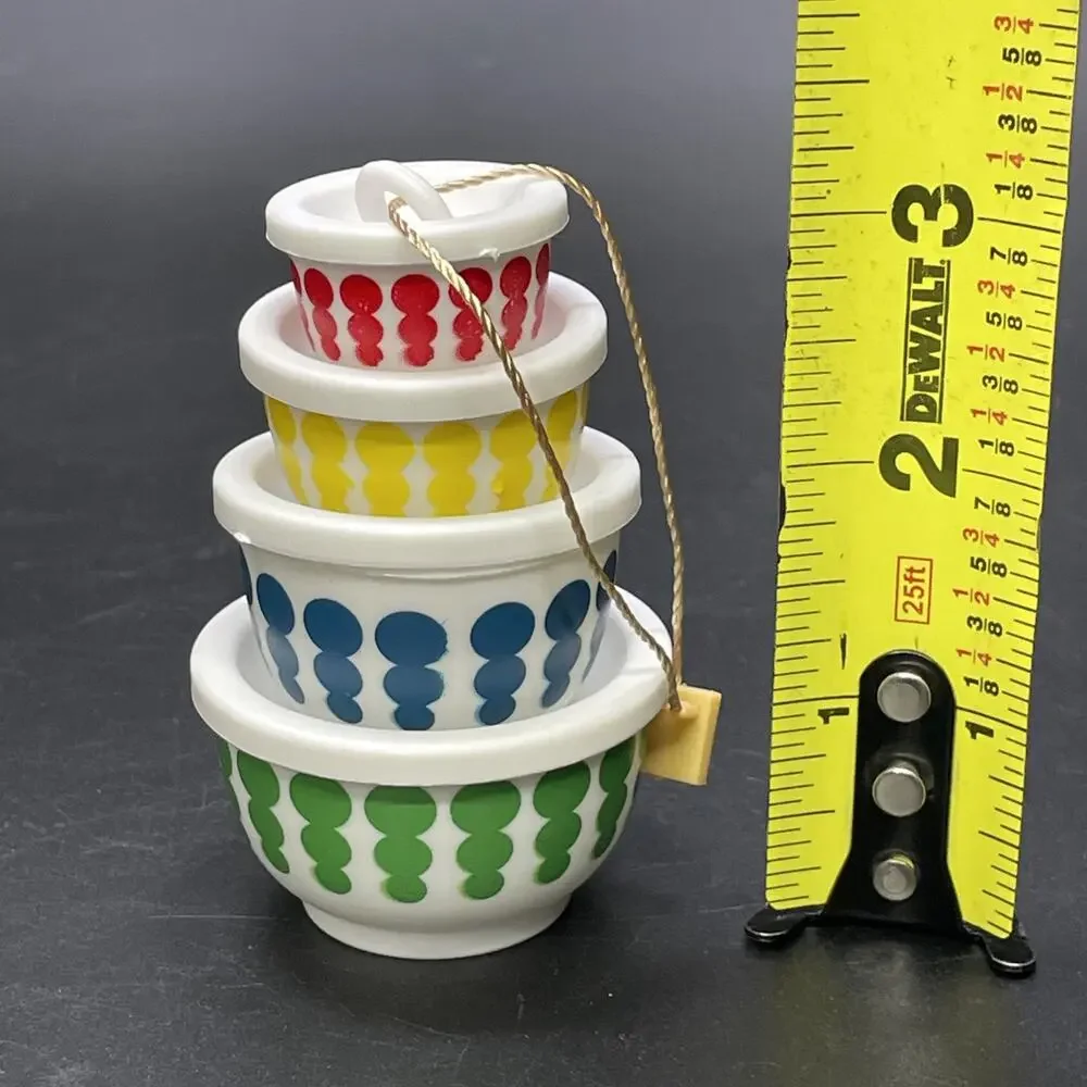 VTG Pyrex Inspired Xmas Ornament Plastic Nesting Mixing Bowl Set Retro Polka Dot